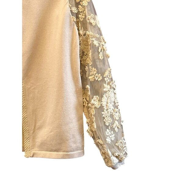 Elegant Sioni Milano Beige Cardigan With Lace Floral Sleeves Cottagecore Preppy - Picture 3 of 5